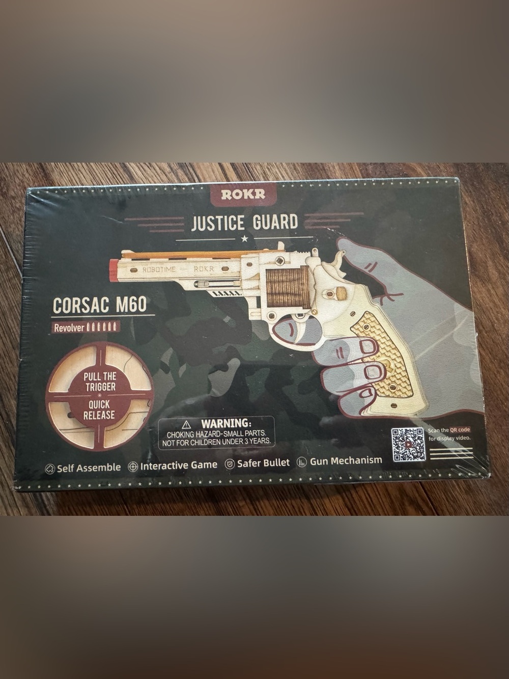 ROKR Justice Guard Corsac M60 Wooden Revolver 3D Puzzle Kit Model LQ401 NEW